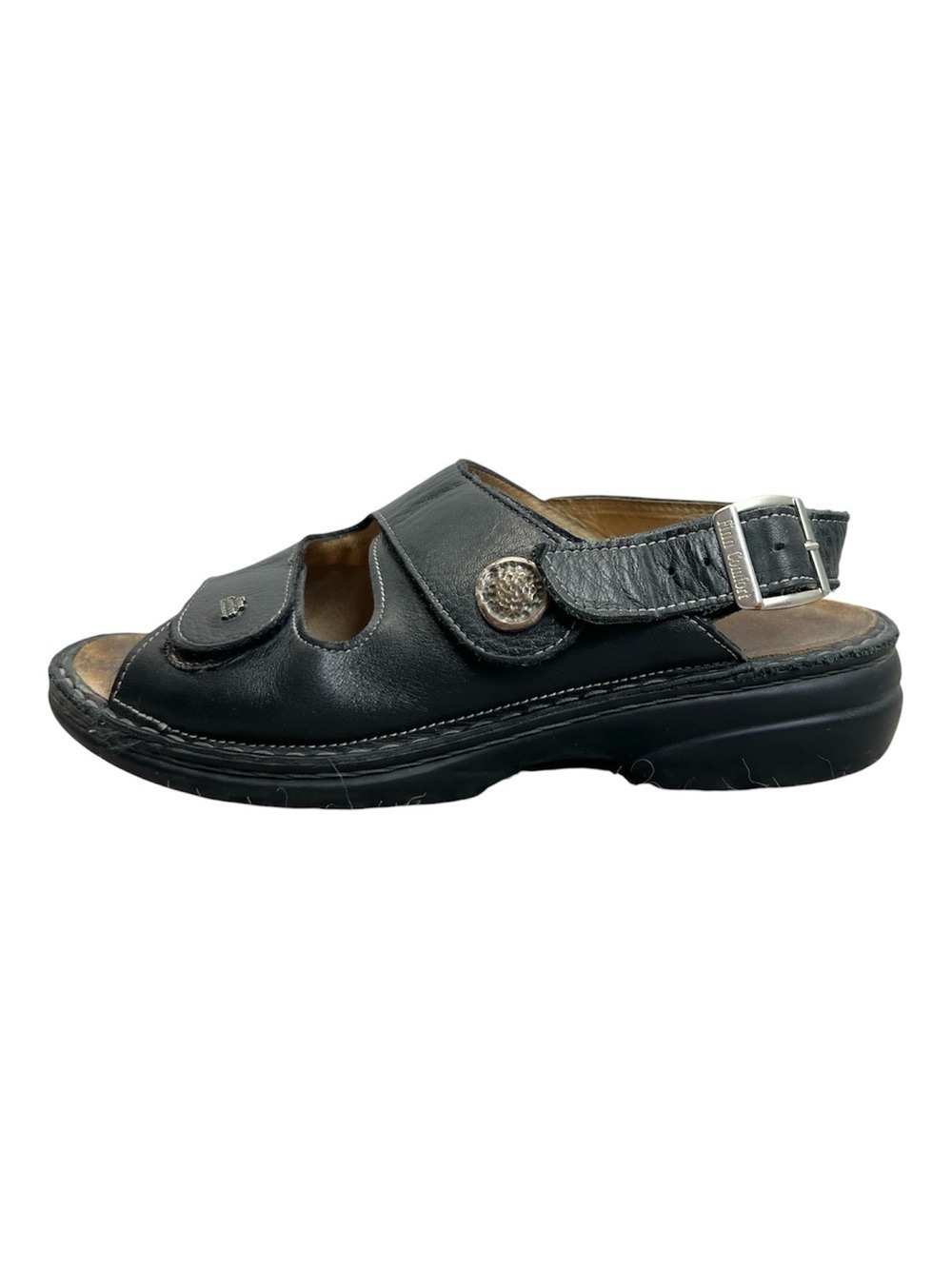 Finn Comfort Company Germany black leather orthopaedic walking dad sandals 38